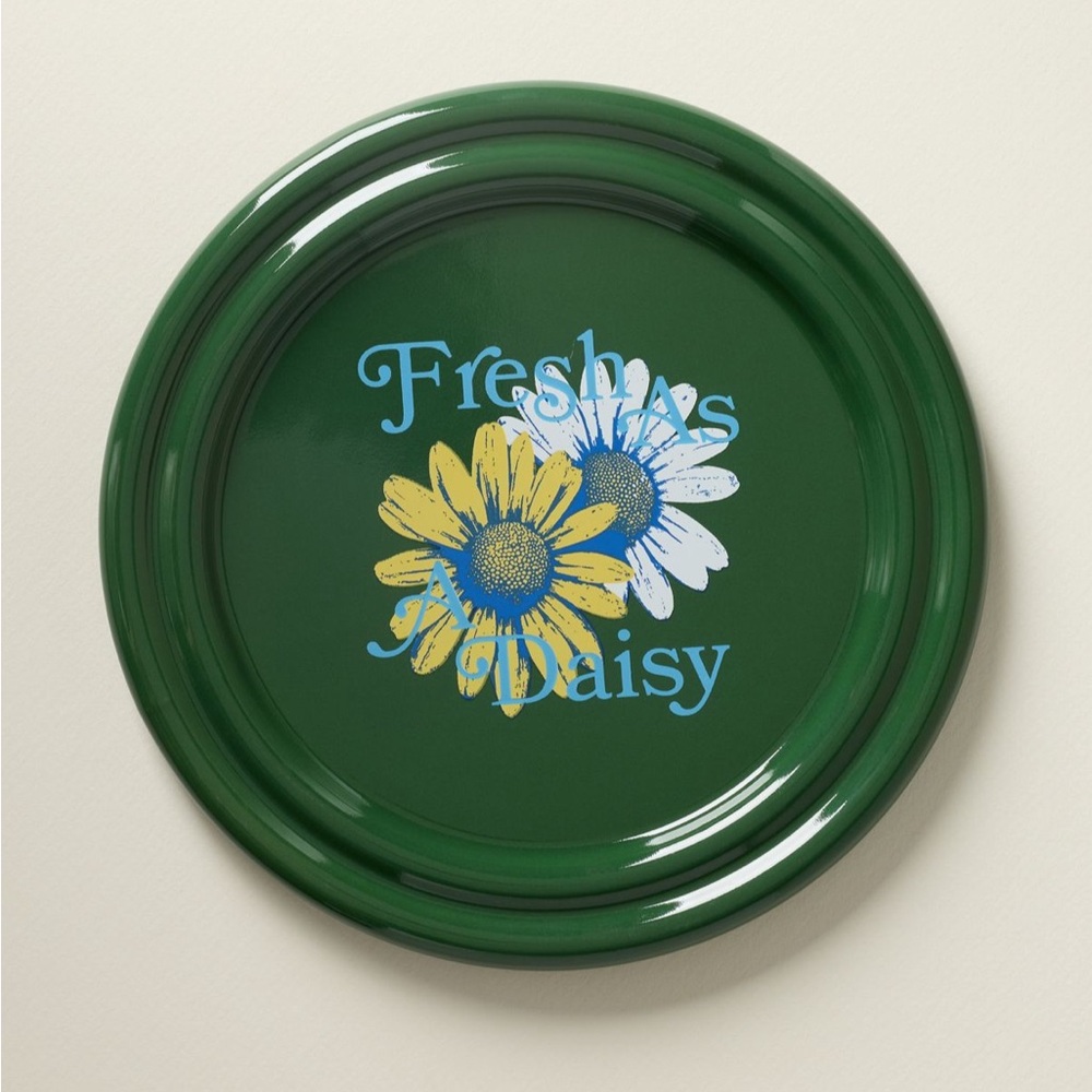 Anthropologie Ariane Stoneware Dessert Plate | Fresh As a Daisy | Green | NIB